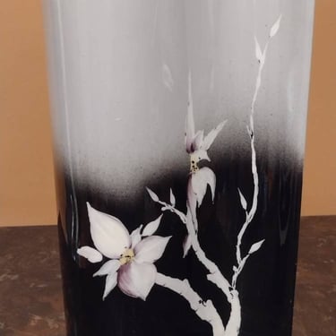 Vintage Signed Barbara Baatz Ceramic Vase Violet Flower Tree Blossoms Modern Art Vase 10" 