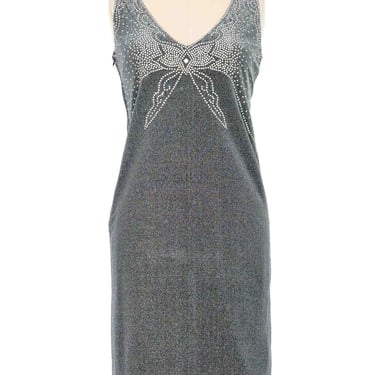 Geoffrey Beene Silver Lame Rhinestone Studded Mini Dress