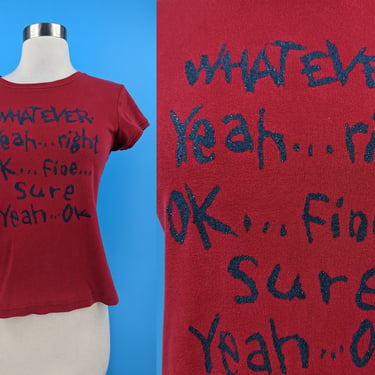 Y2K Vintage Self Esteem Red XS Whatever Babydoll Top - 2000s Red Ironic Baby Doll Tee 