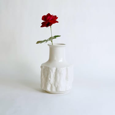 Porcelain Vase by Bareuther Waldsassen, White Ceramic Textured Vessel 214, Made in Germany, Vintage 1960's 