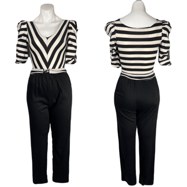 1980's Black and White Striped Jumpsuit Size XS