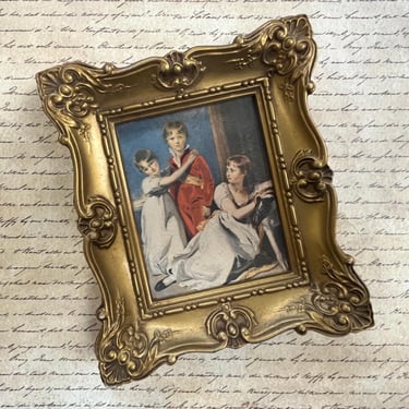 vintage Italian scene on silk ornate gold frame miniature 