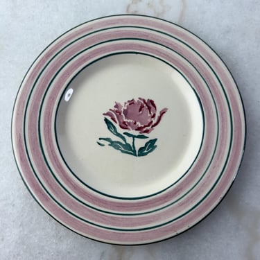 Rare Vintage Nicholas Mosse Handcrafted Pottery Plate, Rose, pink and green striped decorative plate, made in Ireland, painted by CH, gift 