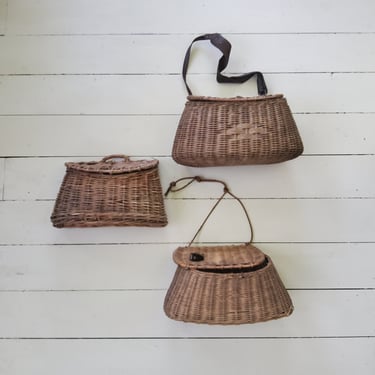 Antique Fishing Creel Vintage Wicker Basket Angler Equipment 
