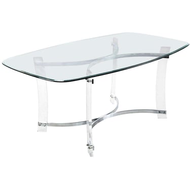 Nineteen-Laties Chrome and Lucite Dining Table with Oval Glass and Arched Base 