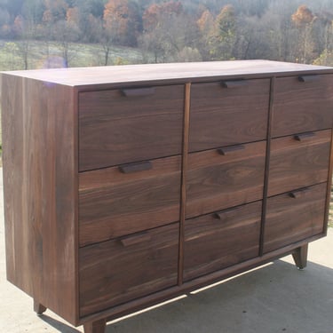 X9330fb *Hardwood 9 Drawer Dresser, Inset Drawers, Flat Sides, Beveled Frame 80" wide x 20" deep x 35" tall - natural color 