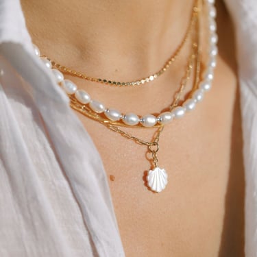 Unisex Men's White Pearl Necklace - Makoa 