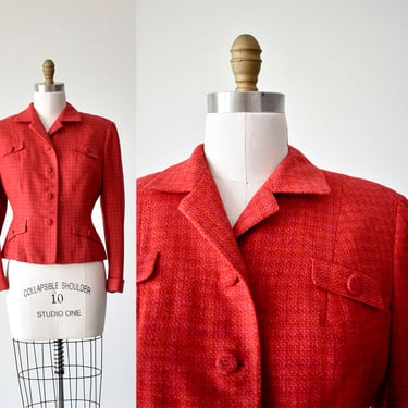 Vintage 1950s Red Wool Blazer / 1960s Red Wool Blazer / Red Tweed Jacket / Cropped Vintage Jacket / Red Wool Jacket / 1960s Suit Jacket 