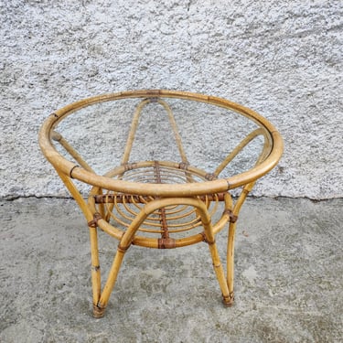 Vintage Rattan Coffee Glass Table / Wicker Table / Patio Furniture / Vintage Rattan Furniture / Boho Style Table / End Table / 80s 