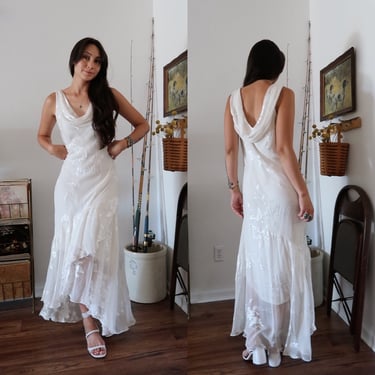Vintage 90's Alex Evenings Cowl Neck White Asymmetrical | Cottontail  Trading Post - Los Angeles, CA | ATTIC
