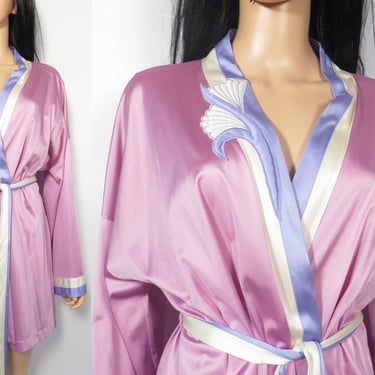 Vintage 80s Vanity Fair Lavender Pastel Loungewear Short Robe Nightgown Made In USA Size L 