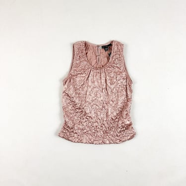 y2k Blush Pink Ruched Sequined Tank Top / Crinkle / Textured / Ruched / Smocked / Small / Satin / Pastel Pink / 00s / Coquette / Bratz / 