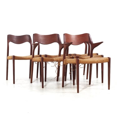 Niels Moller Danish Model 55 and Model 71 Mid Century Teak Dining Chairs - Set of 6 - mcm 