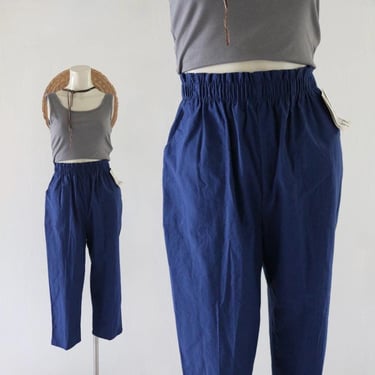 deadstock navy crop pants 22-28 - vintage 90s y2k dark blue womens size extra small small cropped pants high waist 