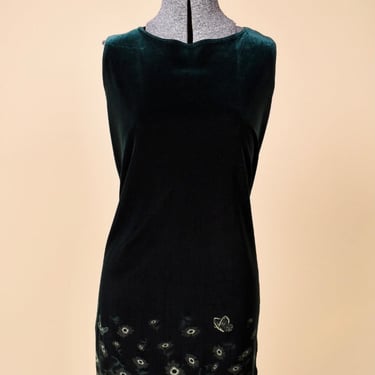 Dark Green Velvet Flowers & Butterflies Mini Dress By Impressions, M