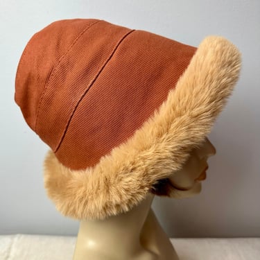 70’s shearling hood hat~ unique unusual design~ vintage soft warm cozy woman's winter cloche’ style 1970’s ~ open size fits many 