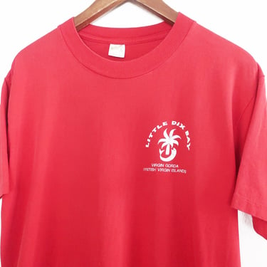 vintage dolphin shirt / palm tree shirt / 1980s Little Dix Bay Virgin Islands souvenir Sportswear t shirt Large 