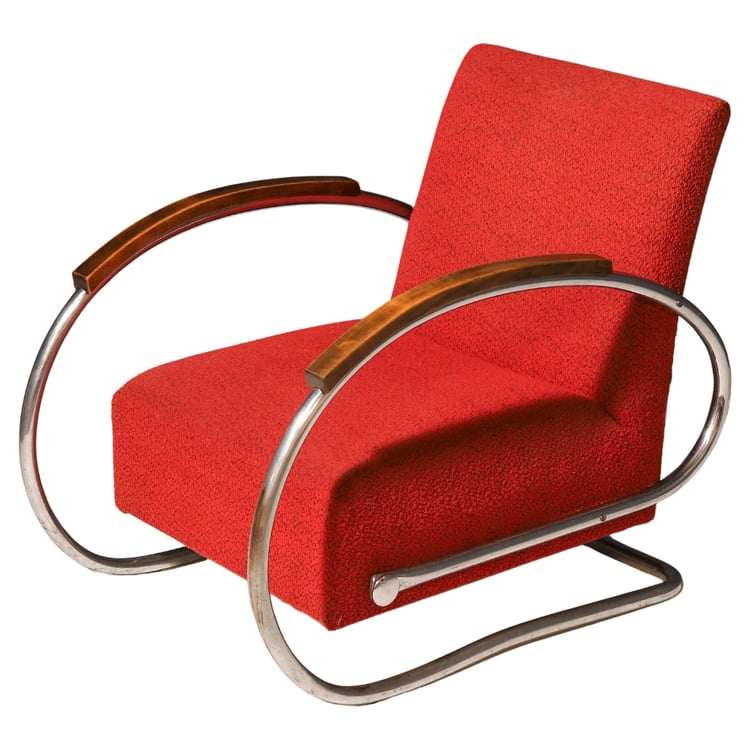 Bauhaus Cantilever tubular steel armchair, 1930s, Czechoslovakia, Europe 