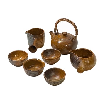 Set 7 Pieces Ceramic Copper Color Glaze Teapot Teacups Deco Display ws3301E 