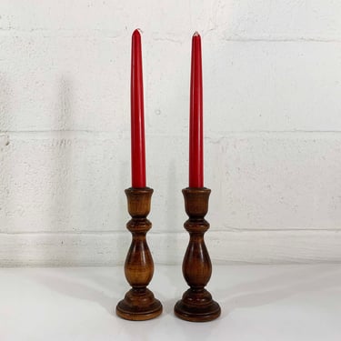 Vintage Wooden Candle Holders Pair Candlesticks Retro Decor Mid-Century Set of 2 Candleholder Tall Holiday Decor Wedding Wood 1970s 