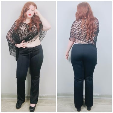 1990s Vintage Joe Benbasset Polyester Low Rise Flare Pants / 90s / Nineties Lace Up Front Flared Trousers / Size XL 