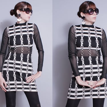 Vintage 1960's | Black and White | Cut Out | Mod |  Mini | Dress | S 