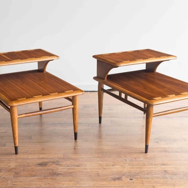 Vintage Mid Century Lane Acclaim Walnut Step Tables / End Tables 