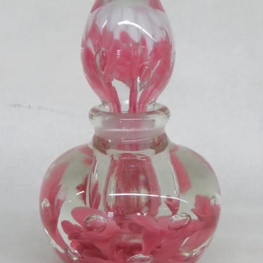 Joe St Clair Art Glass Pink Floral Paperweight Perfume Cologne Bottle 3244B