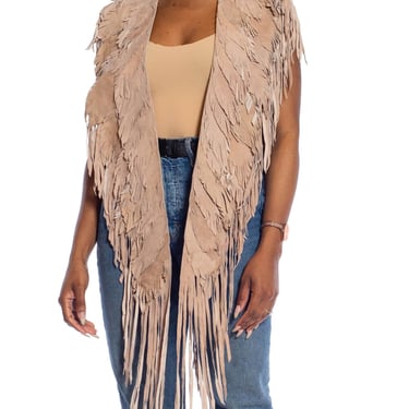 MORPHEW COLLECTION Sand Piper Suede Fringe Feather Leather Long Cape 