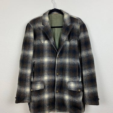 Vintage 1950s wool plaid jacket, coat, Pioneer Wear, western 