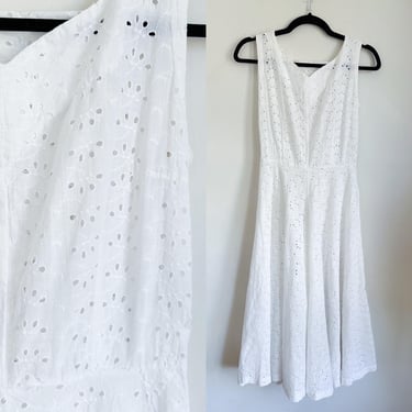 Vintage 1940s White Cotton Eyelet Dress / XXS-XS 