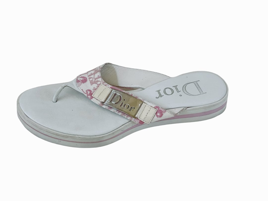 Dior Pink and White Monogram Sandals