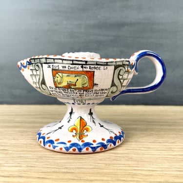 Golden Dog - Chien d'or - pottery candlestick - vintage Quebec 