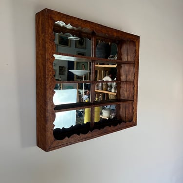 Vintage Small Burlwood Display Shelf W/ Mirror Back 