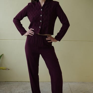 1990s Suit / Slacks and Jacket Set / High Waist Trouser Pants / Crop jacket Top with Shoulder Pads 