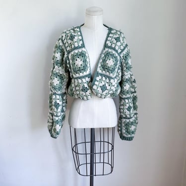 Vintage 1970s Hand Crochet Granny Square Cardigan / fits many 