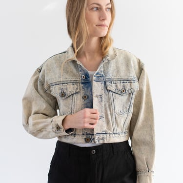 Vintage Acid Wash Crop Bleach Denim Jacket | Unisex 80s 90s Cotton Denim | M | 