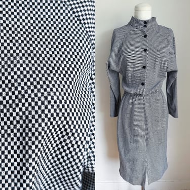 Vintage 1980s Black & White Micro Checker Board Dress / S 