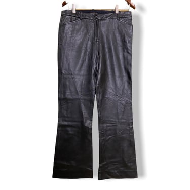 Y2K Black Leather Pants by BCBG Size 8 Low Rise Boot Cut 32” W 