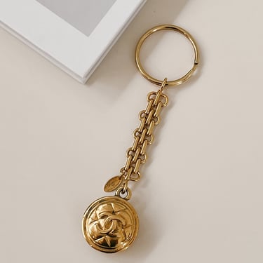 Vintage 90's CHANEL CC Logo Gold Medallion Bag Charm Pendant Keychain 