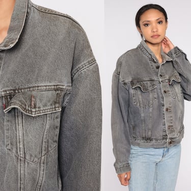 Grey Denim Jacket 80s 90s Levis Jean Jacket Retro Faded Button Up Coat Hipster Grunge Normcore Streetwear Trucker 1980s 1990s Vintage Medium 