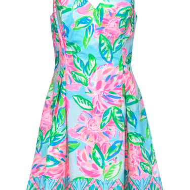 Lilly Pulitzer - Blue, Green & Pink Floral Print A-Line "Linett" Dress Sz 8
