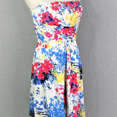1990's - Splash of Spring - Strapless Party Dress - Wedding Guest - Donna Ricco - Marked size 6 