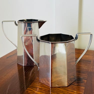 Sterling Silver Art Deco Creamer and Sugar Bowl