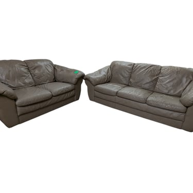 Beige Leather Couch & Loveseat Set