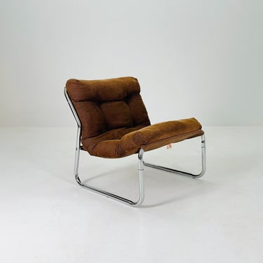 Mid century Hoppy Brown velvet Vintage  lounge chair 