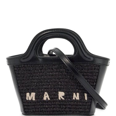 Marni Black Woven Cotton And Nylon Handbag With Leather Details And Removable Shoulder Strap Women