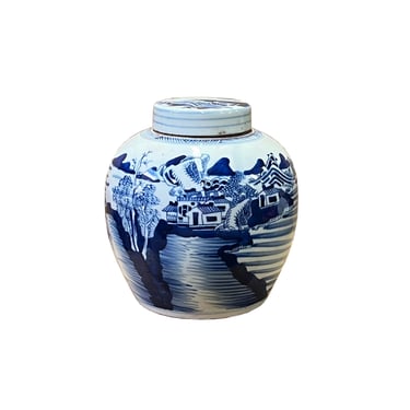 Oriental Hand-paint Scenery Blue White Porcelain Ginger Jar ws2541E 