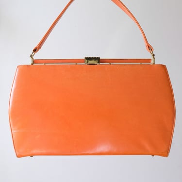 Vintage 1960's Orange Leather Handbag / OS