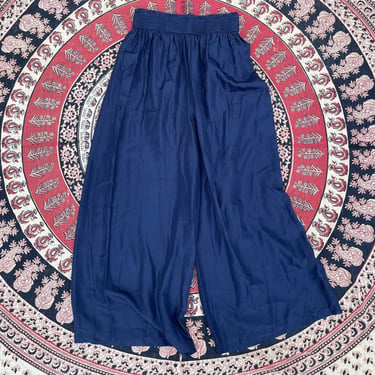 Vintage ‘90s Y2K Express Compagnie Internationale lapis blue silk palazzo pants | wide leg high waisted pants, pajama dressing 